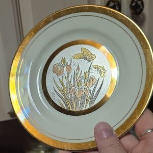 Gold Iris With Butterflies Art If Chokin e Plate